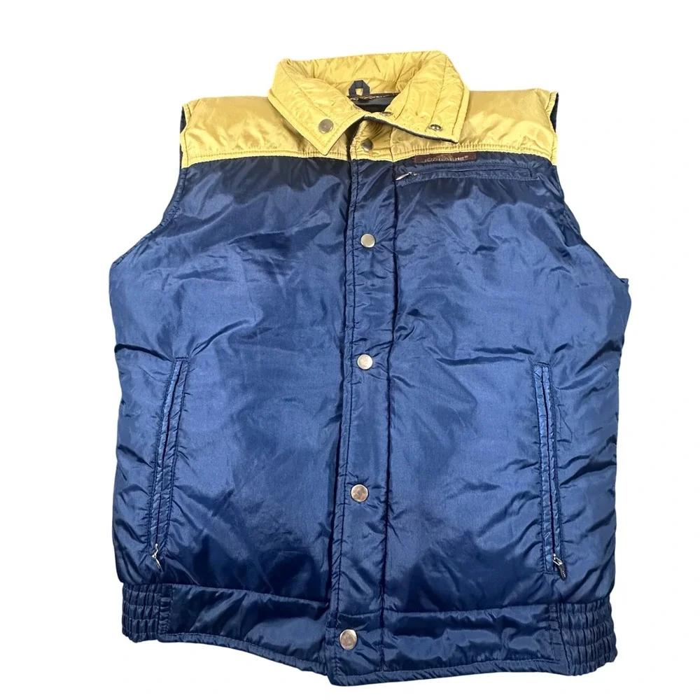 Vintage 70s 80s Jordache Canvas Puffer Vest Men's Medium Blue‎ Yellow